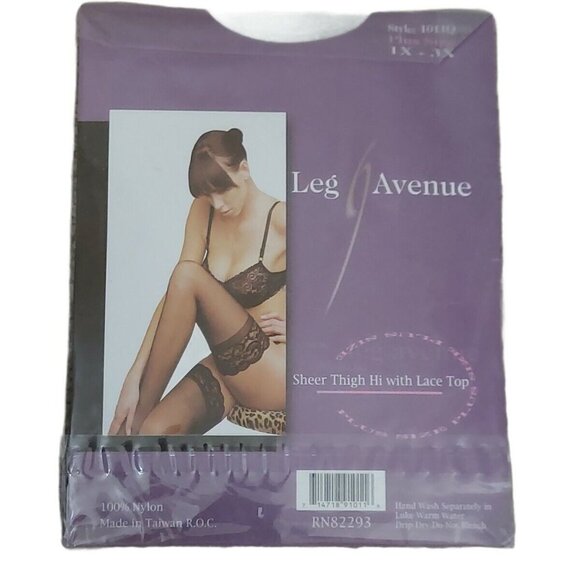 Leg Avenue Plus Size Stay Up Lycra Thigh Hi With Lace Top Size 1x-3x WHITE - Picture 2 of 3